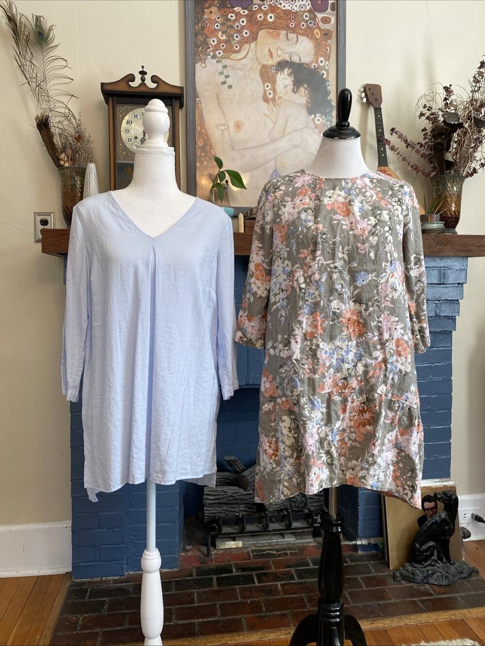 J Jill XS Love Linen Midi Floral Dress & Tunic Blouse Shirt Women's Lot of 2 Pcs